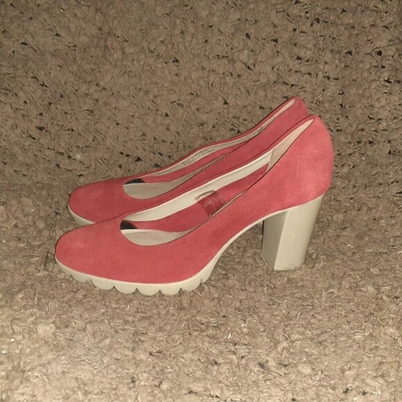 The FLEXX-Red Suede Uppers-Rubber Block Heel/Sole-Pumps-Sz 37/6-Near Mint - Picture 2 of 7